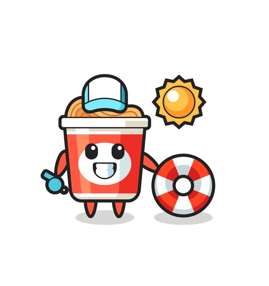 Cartoon mascot of instant noodle as a beach guard vector