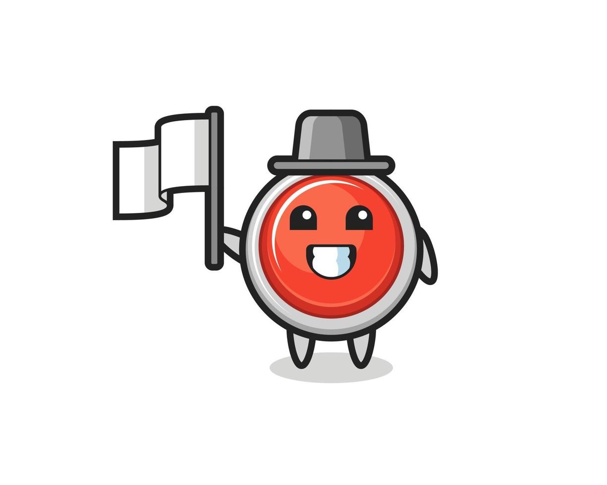 Cartoon character of emergency panic button holding a flag vector