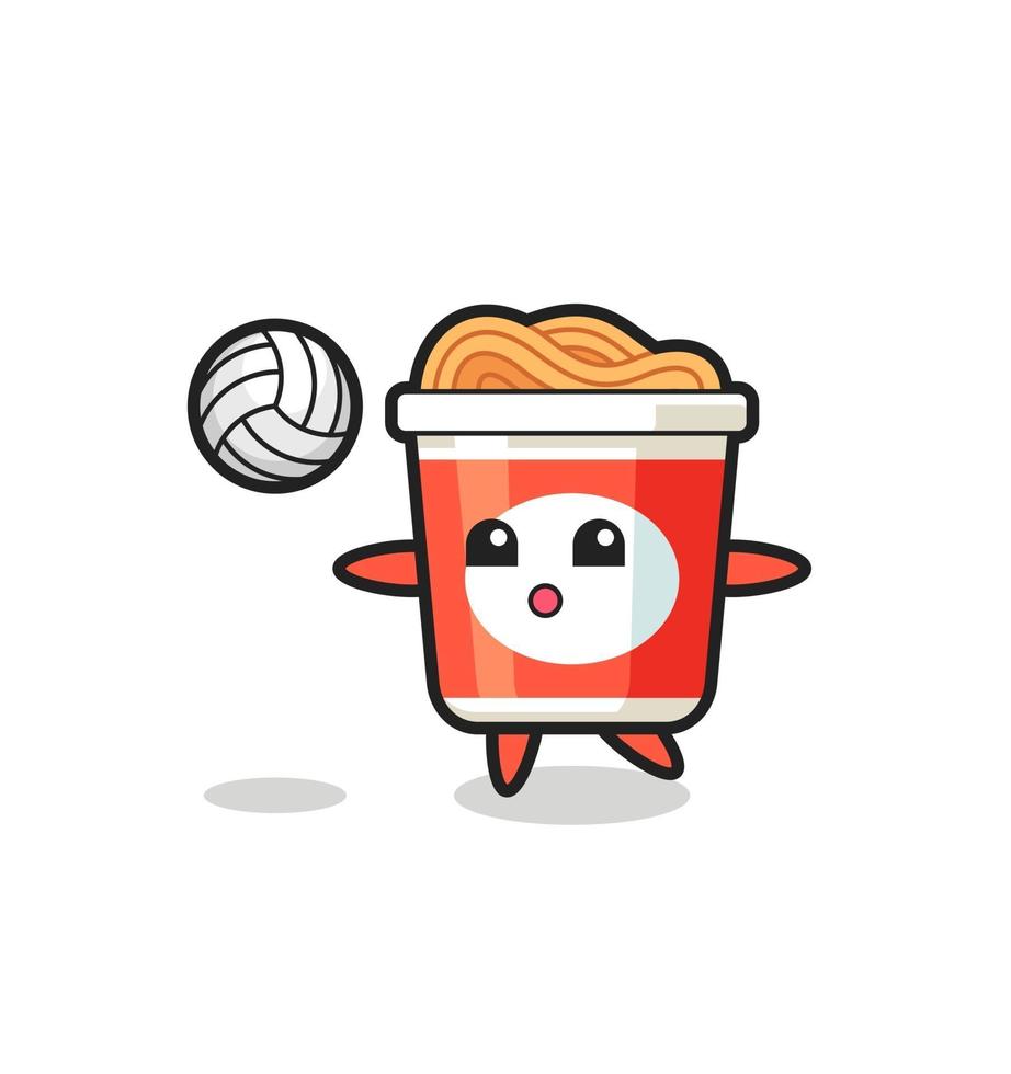 Character cartoon of instant noodle is playing volleyball vector