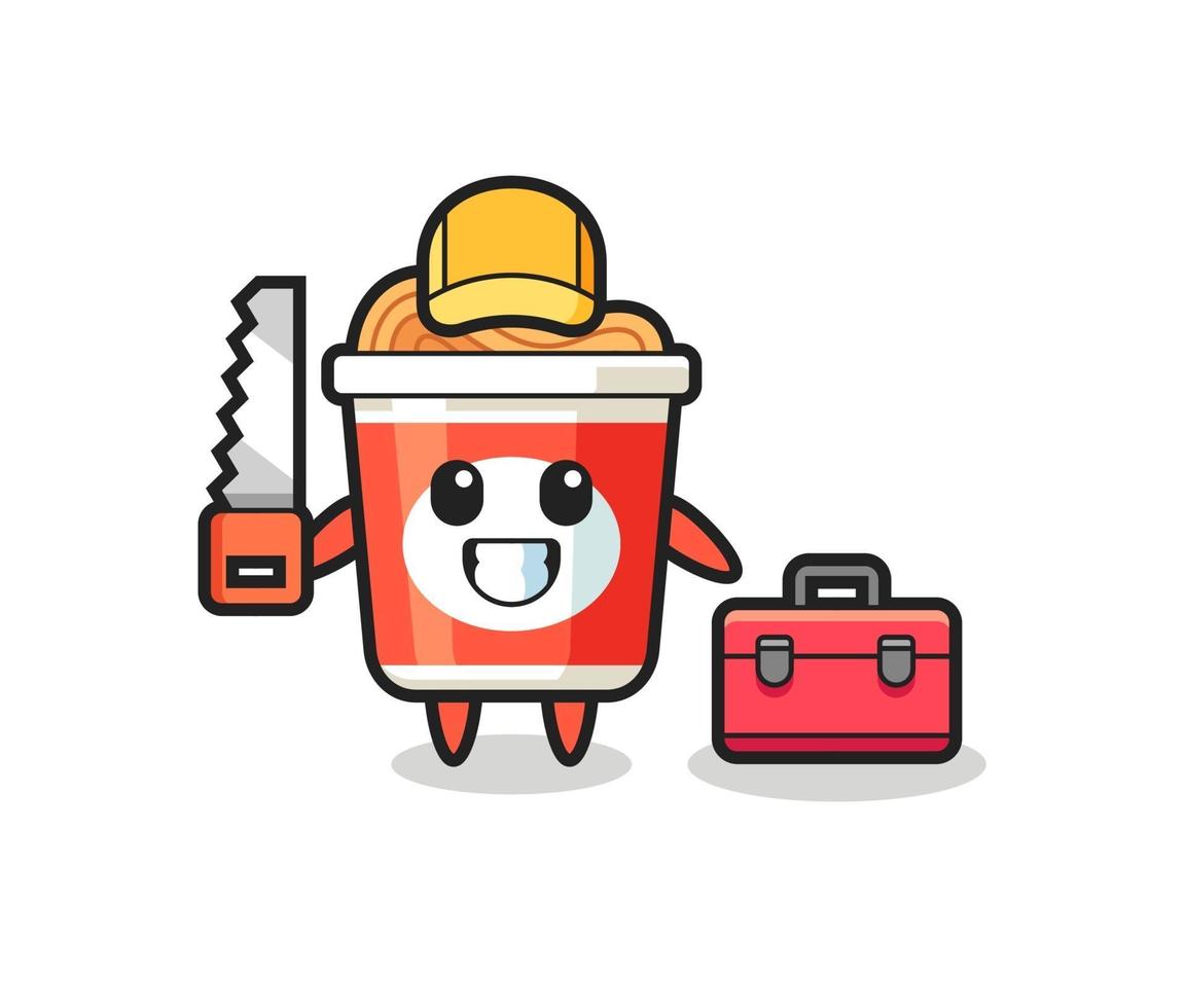 Illustration of instant noodle character as a woodworker vector