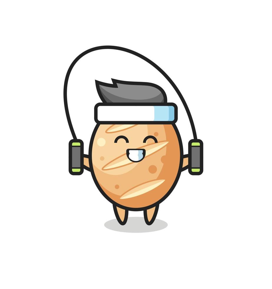 french bread character cartoon with skipping rope vector