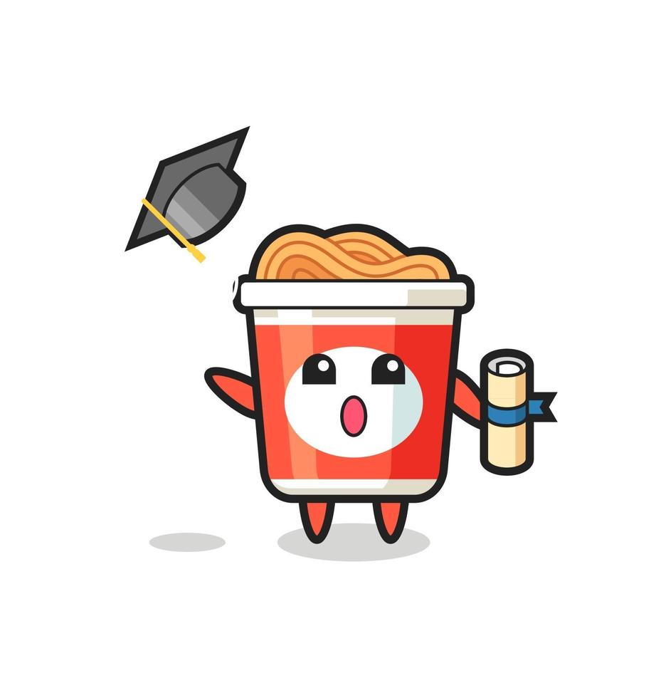 Illustration of instant noodle cartoon throwing the hat at graduation vector