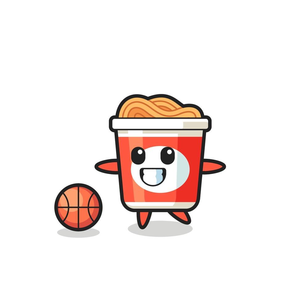 Illustration of instant noodle cartoon is playing basketball vector