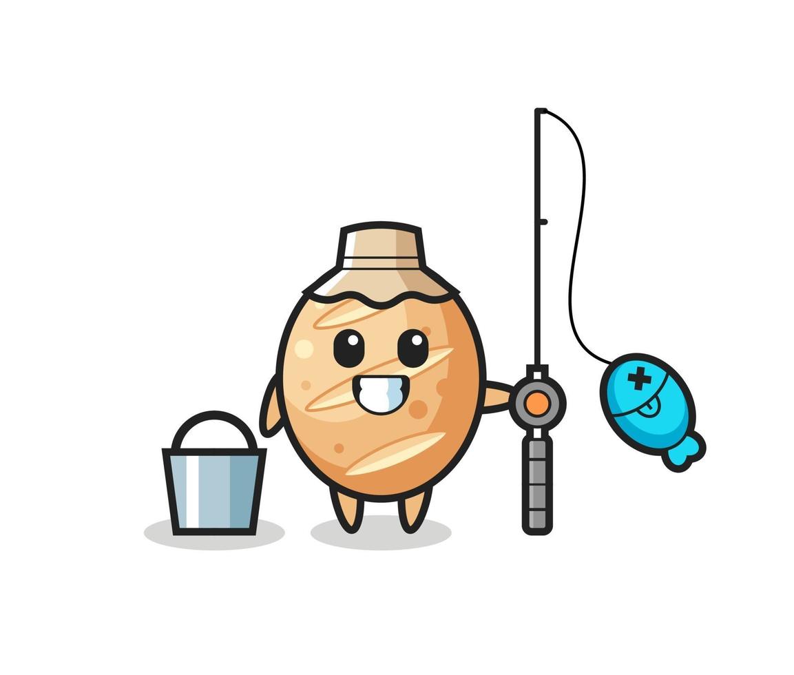 Mascot character of french bread as a fisherman vector