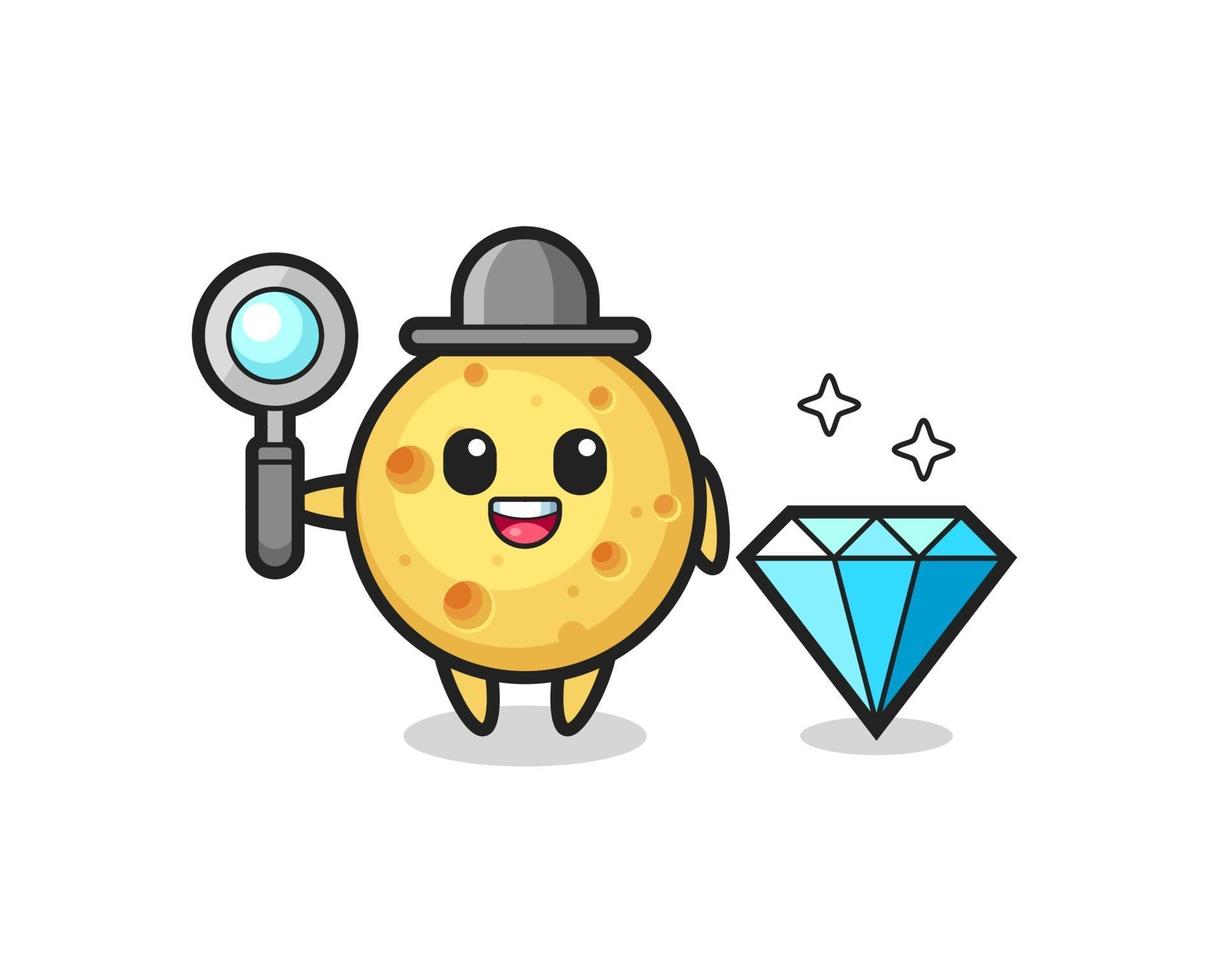 Illustration of round cheese character with a diamond vector