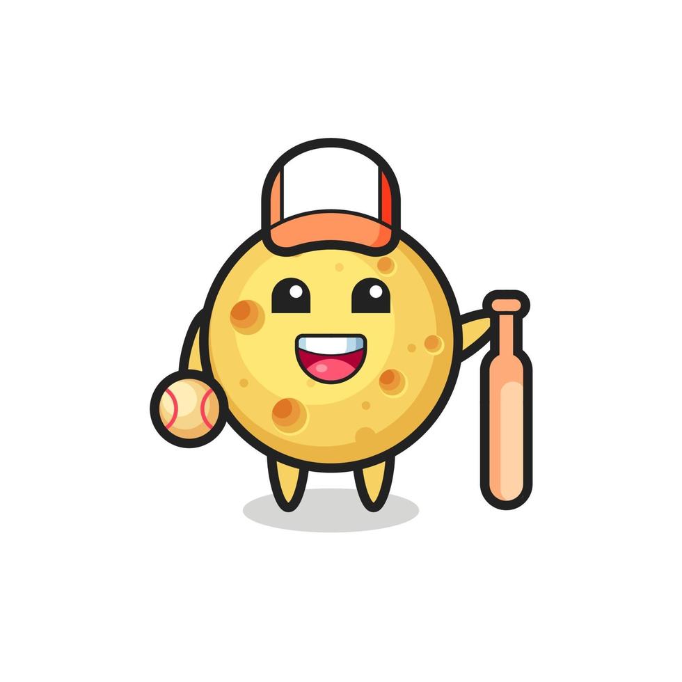 personaje de dibujos animados de queso redondo como jugador de beisbol vector