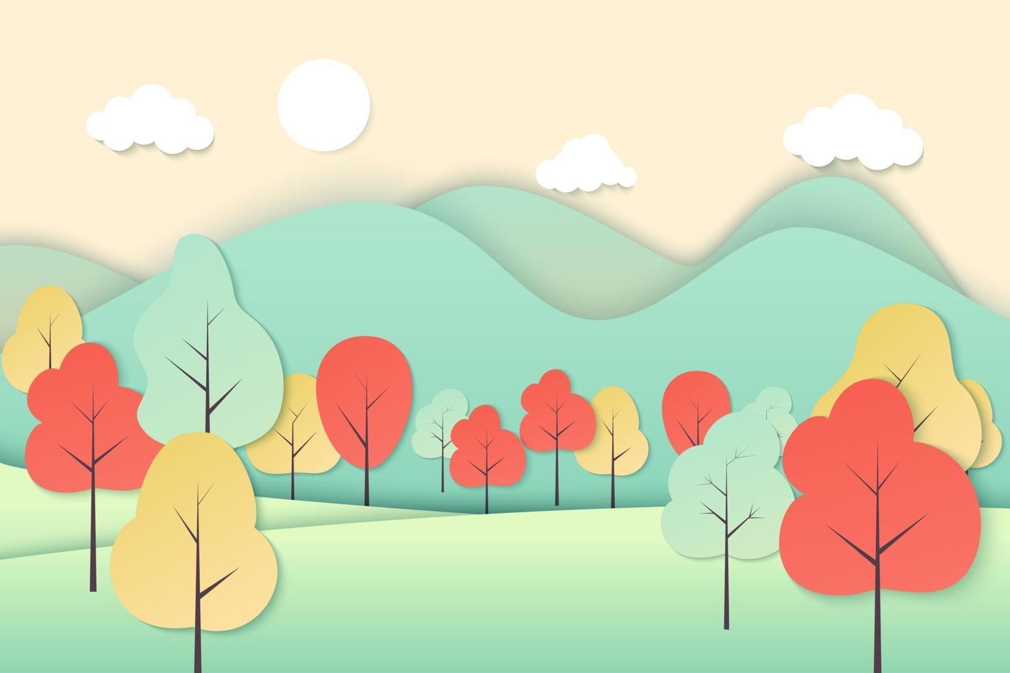 Vector nature landscape background. Cute simple cartoon style