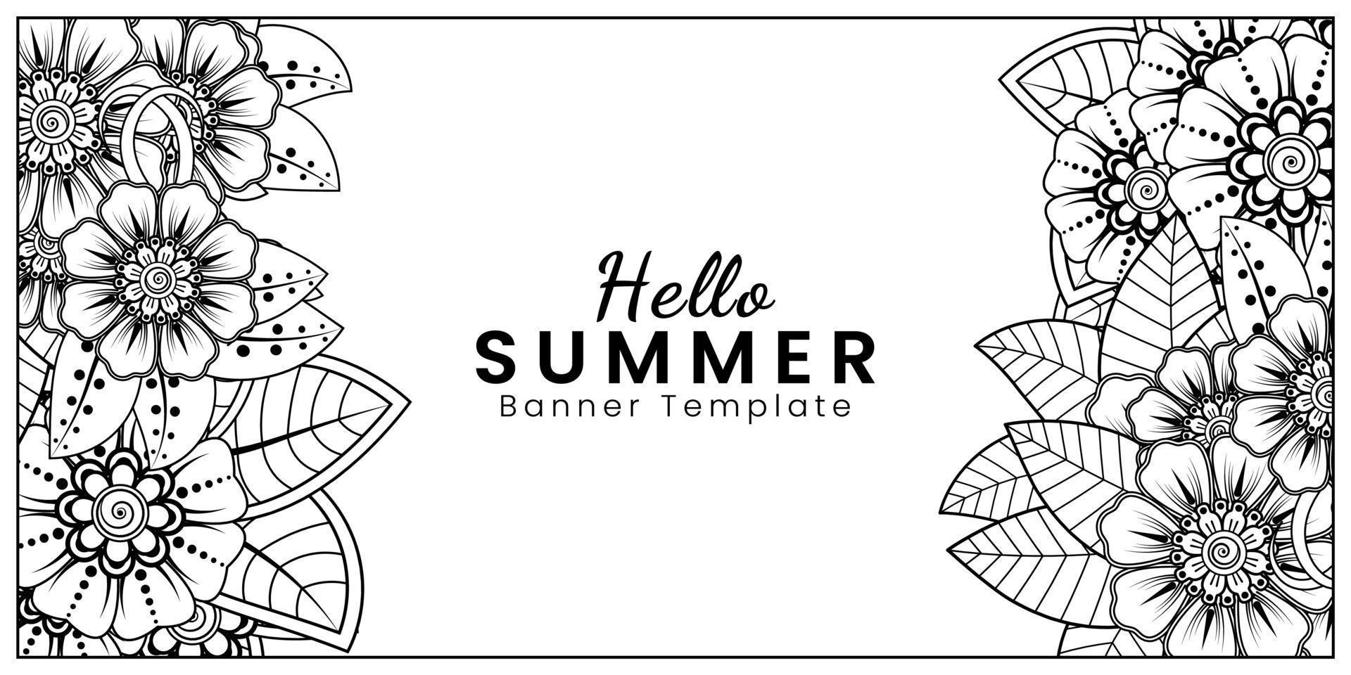 Hello Summer banner template with mehndi flower vector