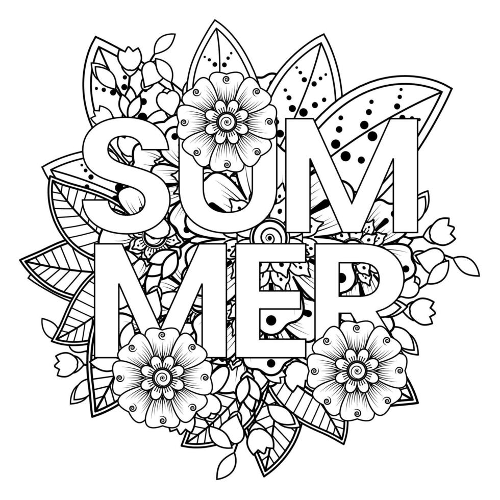 Hello Summer banner template with mehndi flower vector