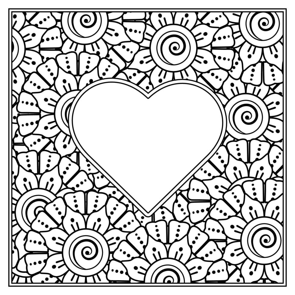 mehndi flower with frame in shape of heart vector