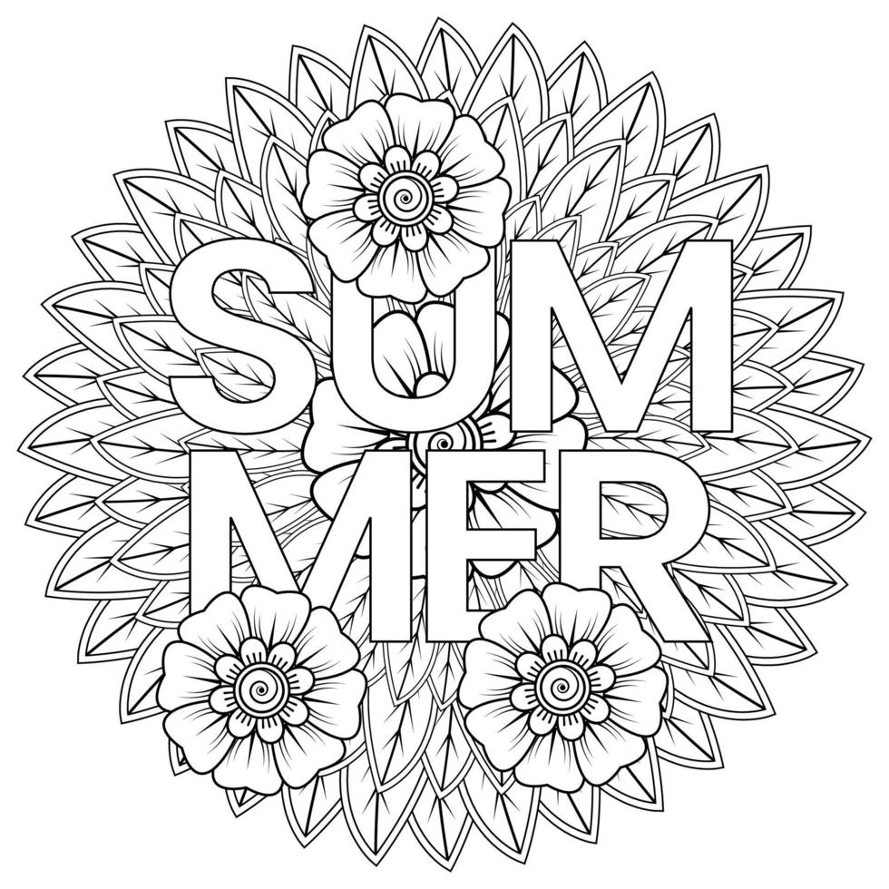 Hello Summer banner template with mehndi flower vector