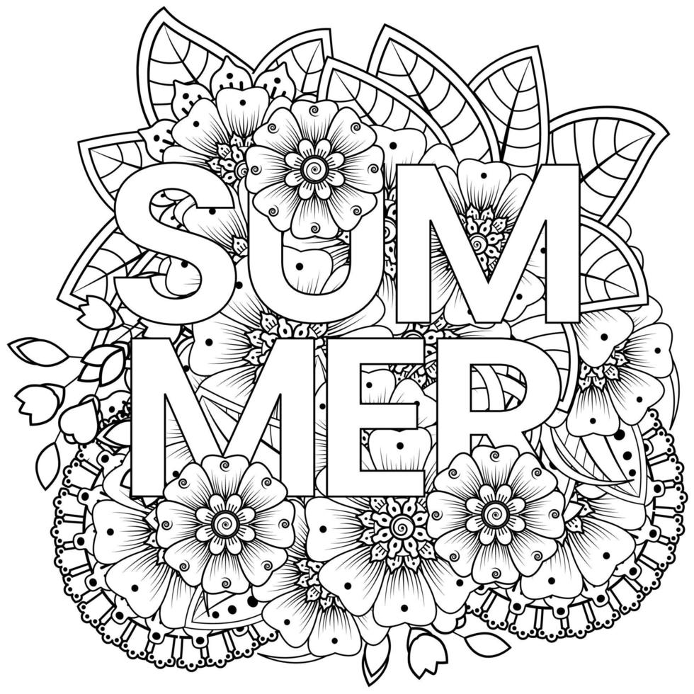 Hello Summer banner template with mehndi flower vector