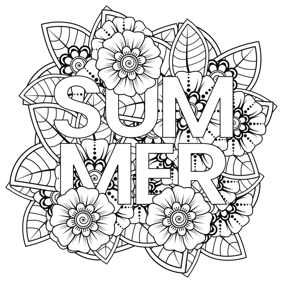 hola plantilla de banner de verano con flor mehndi vector