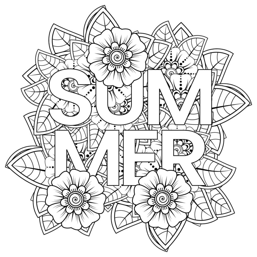 Hello Summer banner template with mehndi flower vector