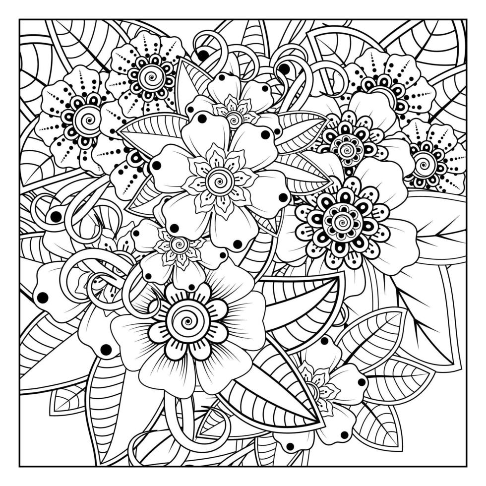 Adorno decorativo de flores mehndi en estilo étnico oriental vector