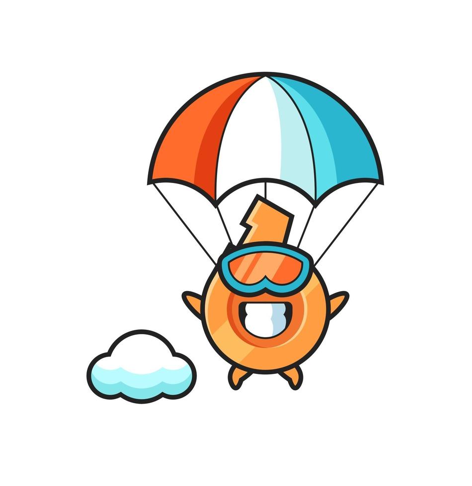 whistle mascot cartoon is skydiving with happy gesture vector