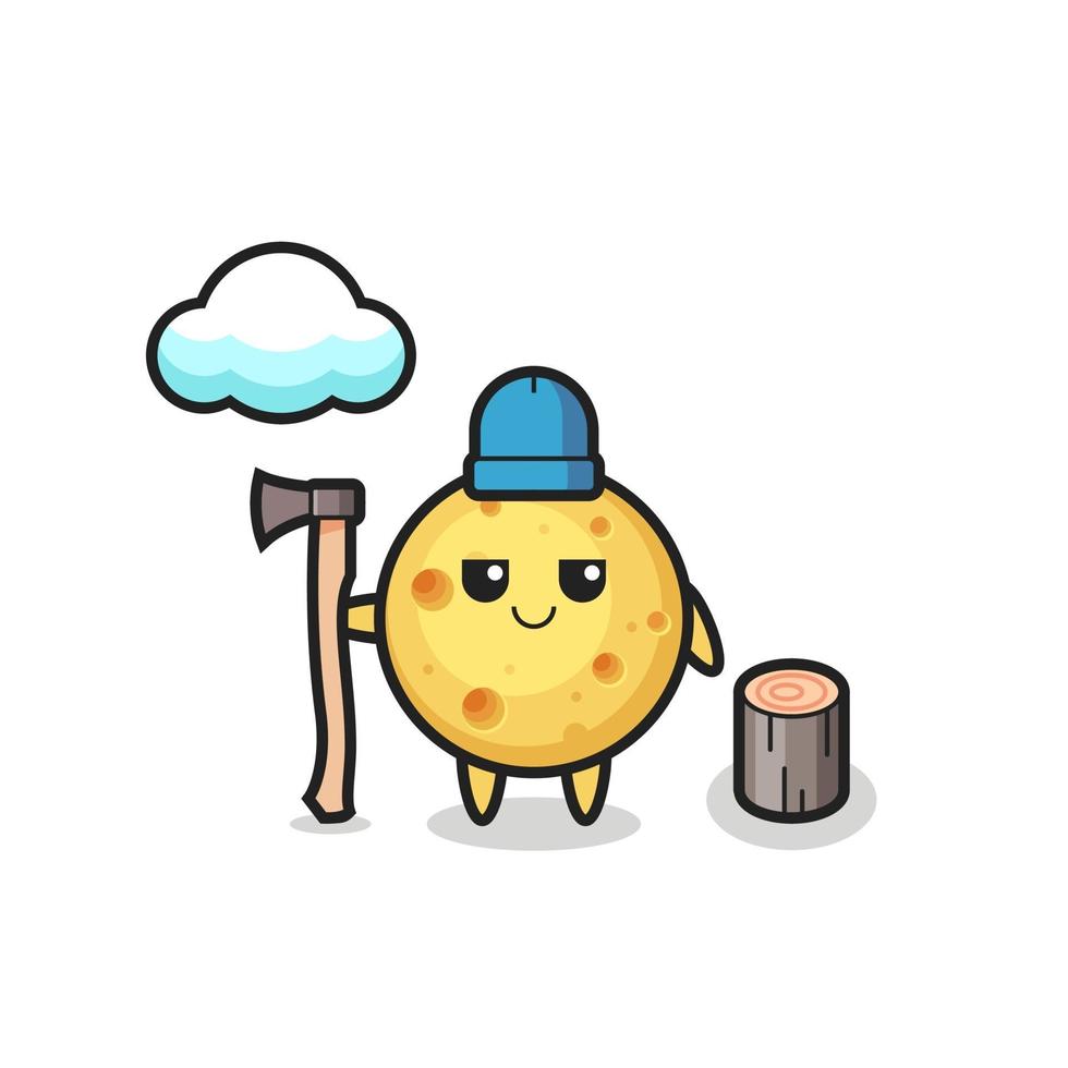 Character cartoon of round cheese as a woodcutter vector
