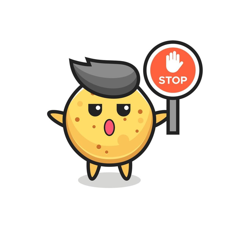 potato chip character illustration holding a stop sign vector