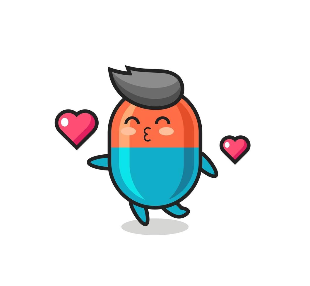 capsule character cartoon with kissing gesture vector