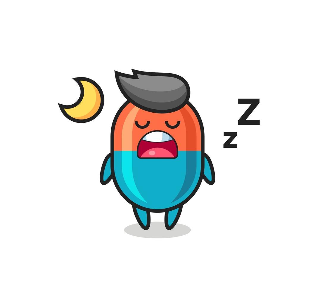 ilustración de personaje de cápsula durmiendo por la noche vector