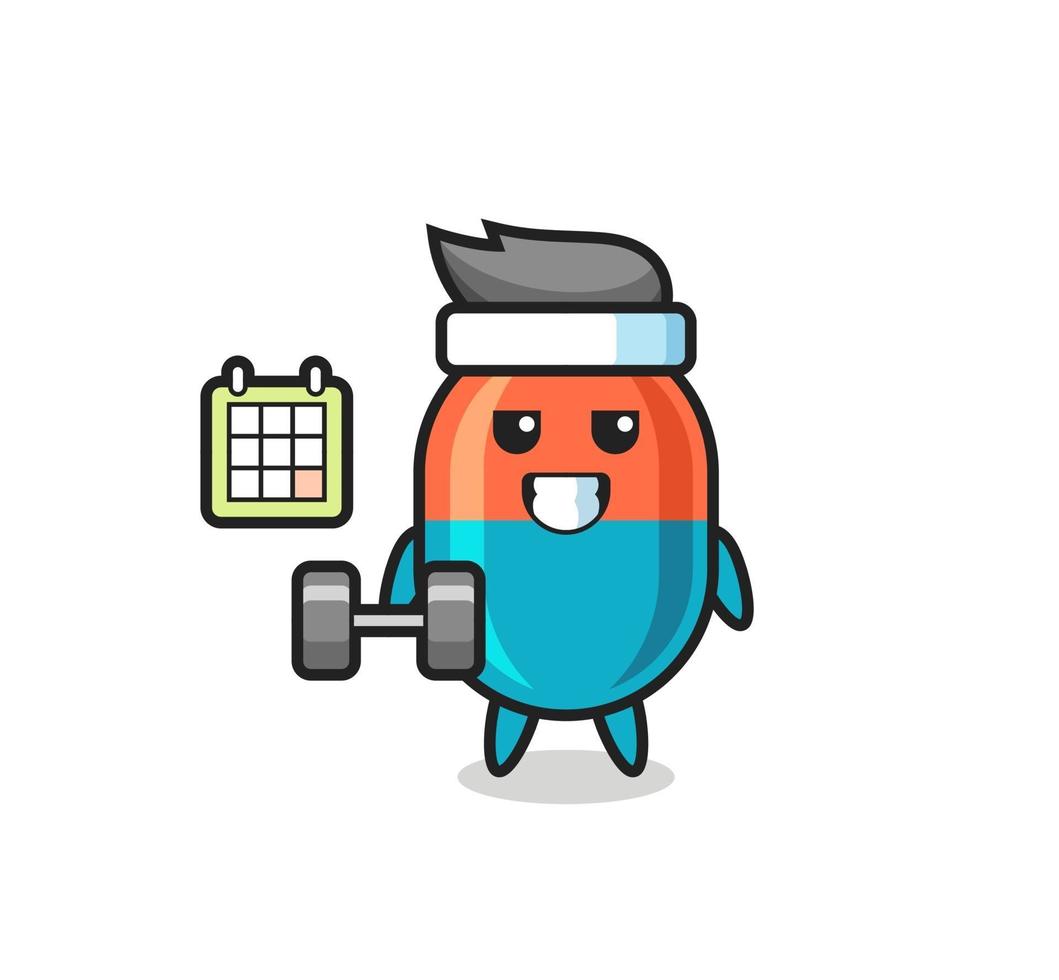 capsule mascot cartoon doing fitness with dumbbell vector