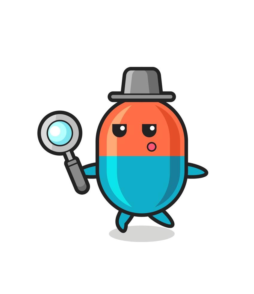 capsule cartoon character searching with a magnifying glass vector