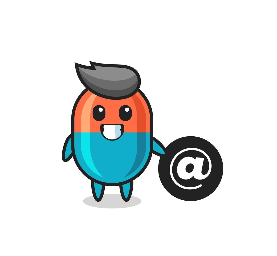 Cartoon Illustration of capsule standing beside the At symbol vector
