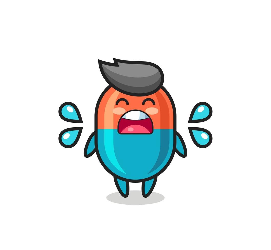 capsule cartoon illustration with crying gesture vector