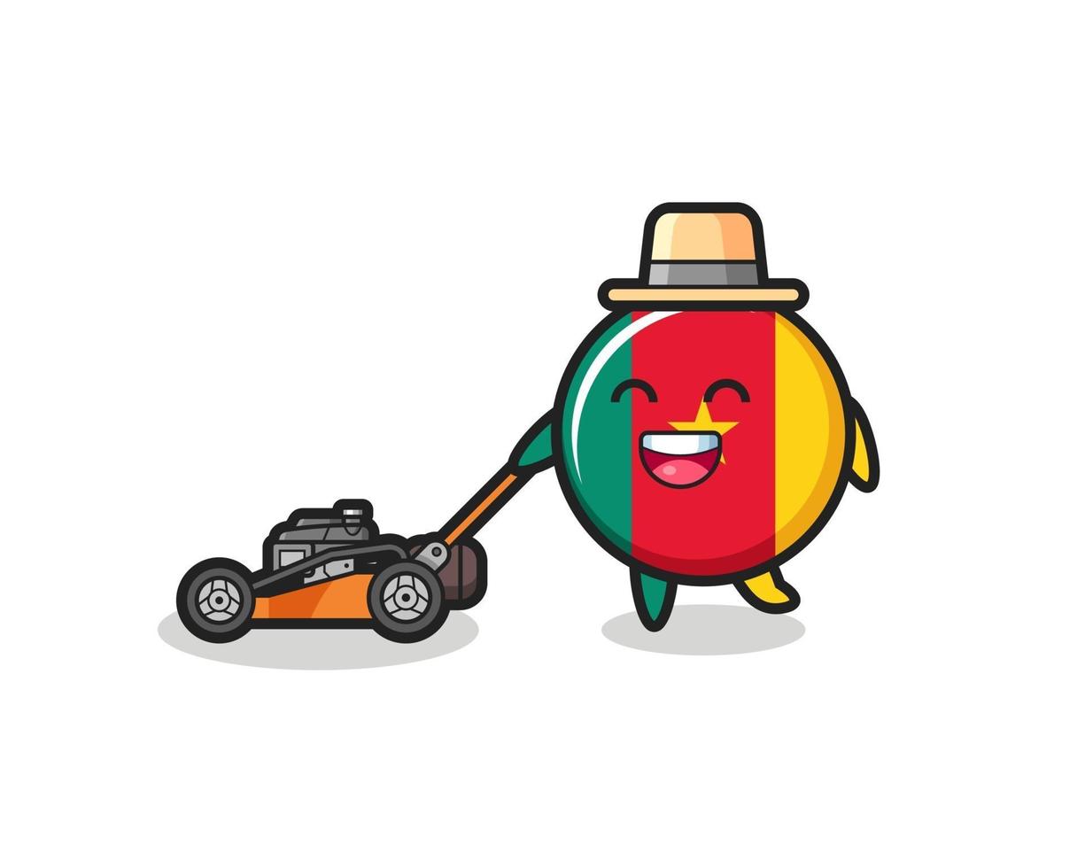 illustration of the cameroon flag badge character using lawn mower vector