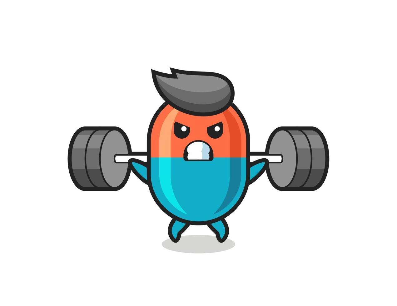 capsule mascot cartoon with a barbell vector