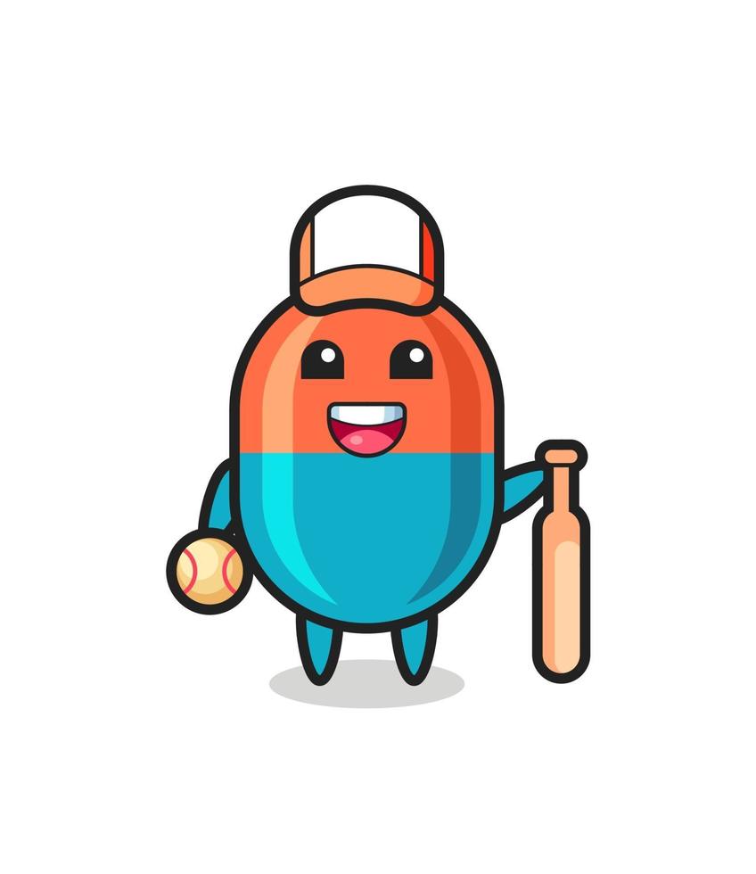 personaje de dibujos animados de cápsula como jugador de béisbol vector