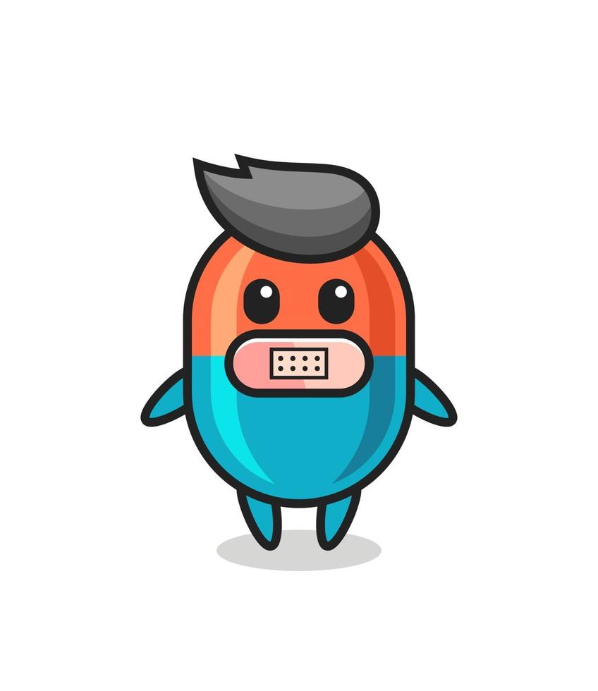 Cartoon Illustration of capsule with tape on mouth vector