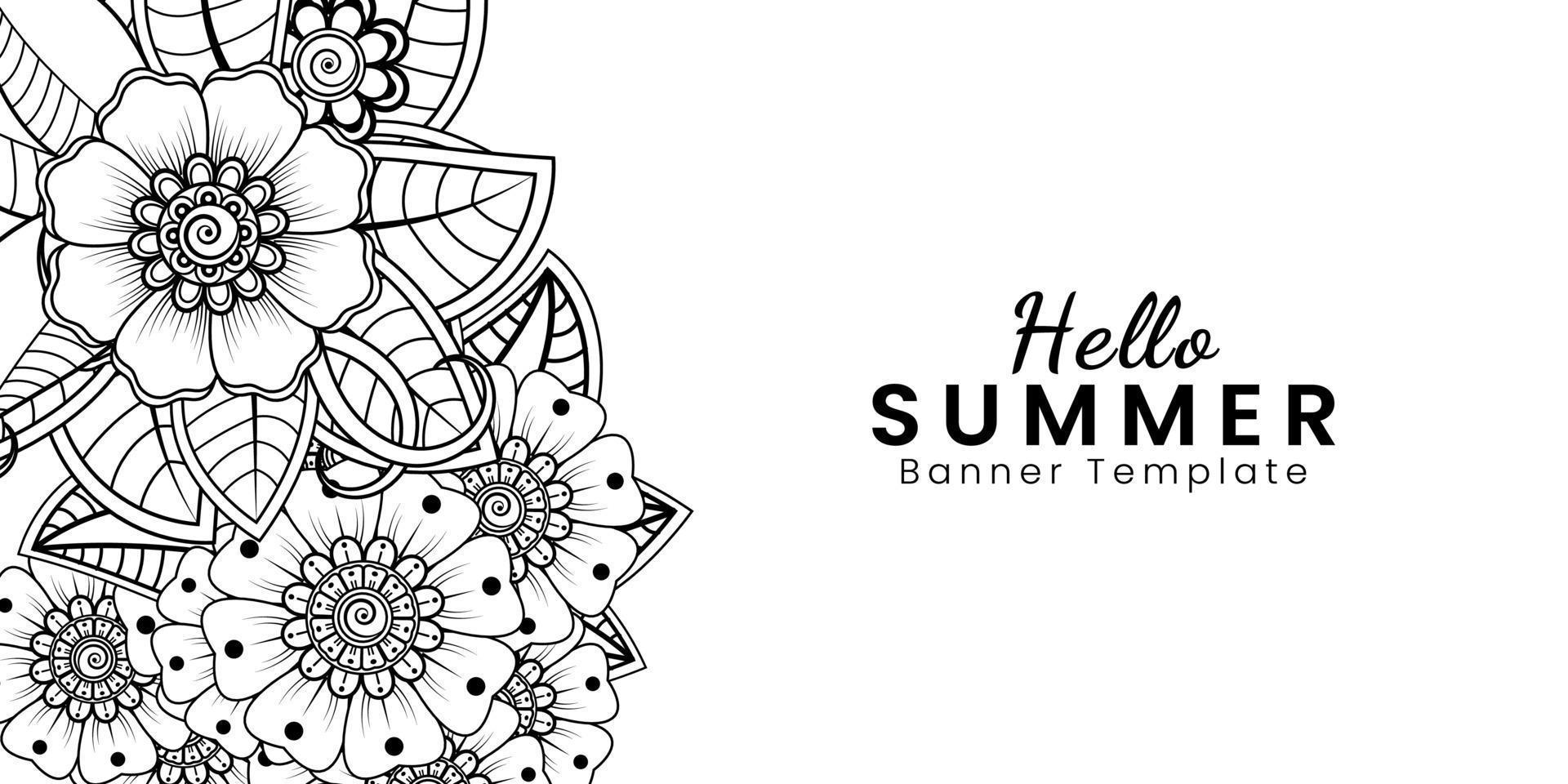 Hello Summer banner template with mehndi flower vector