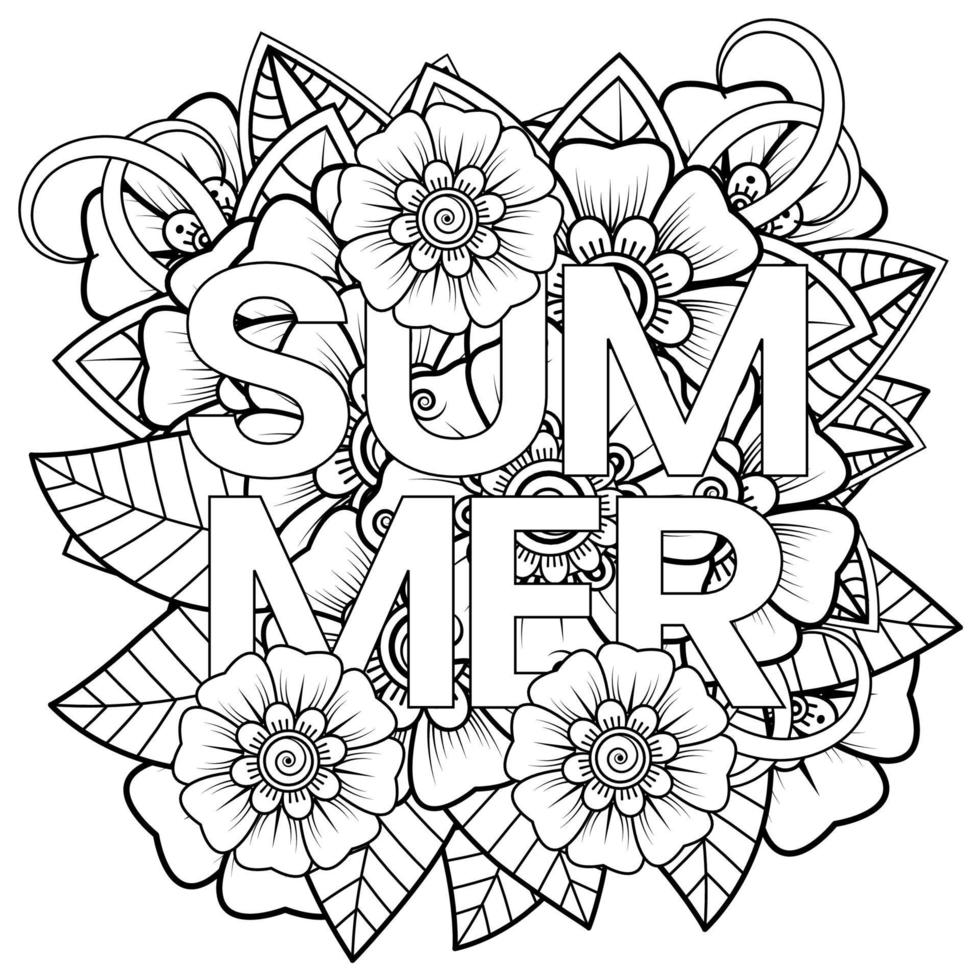 Hello Summer banner template with mehndi flower vector