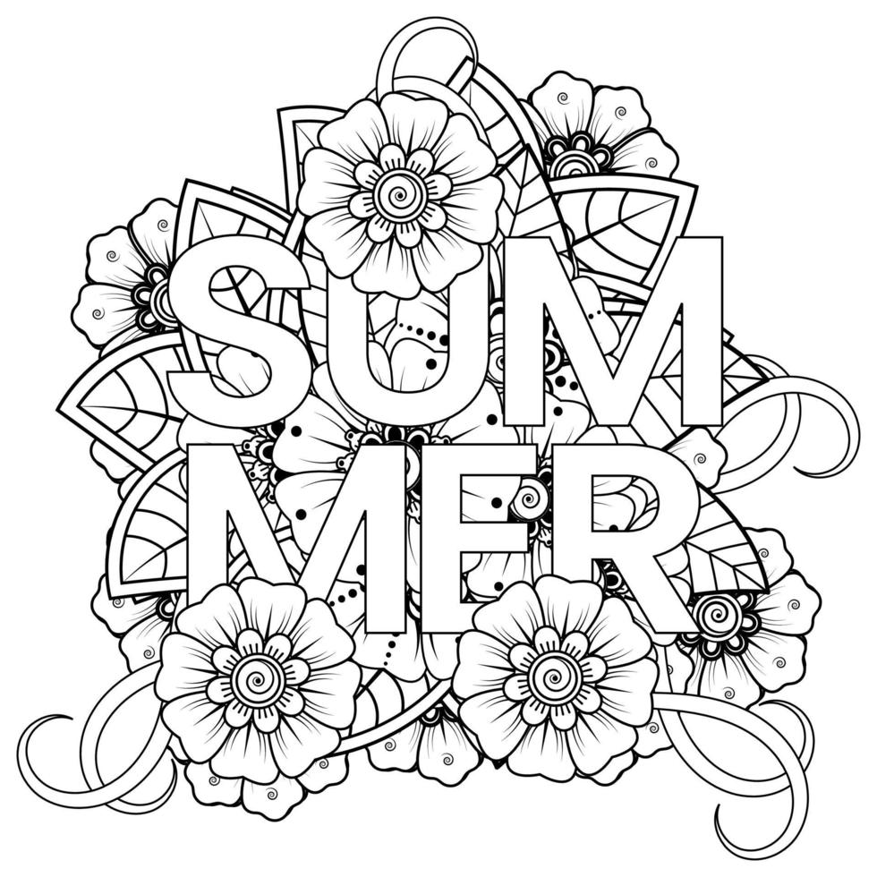 Hello Summer banner template with mehndi flower vector