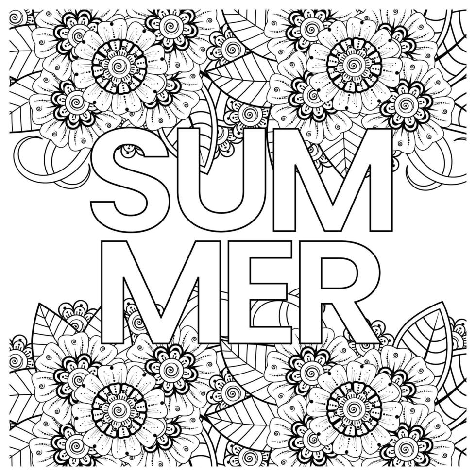 Hello Summer banner template with mehndi flower vector