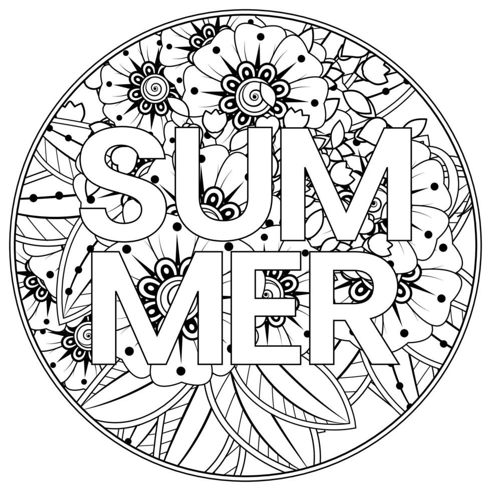 Hello Summer banner template with mehndi flower vector