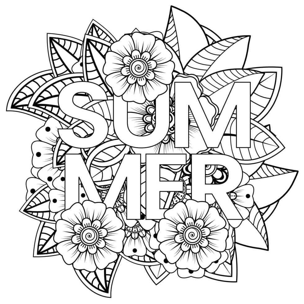 Hello Summer banner template with mehndi flower vector