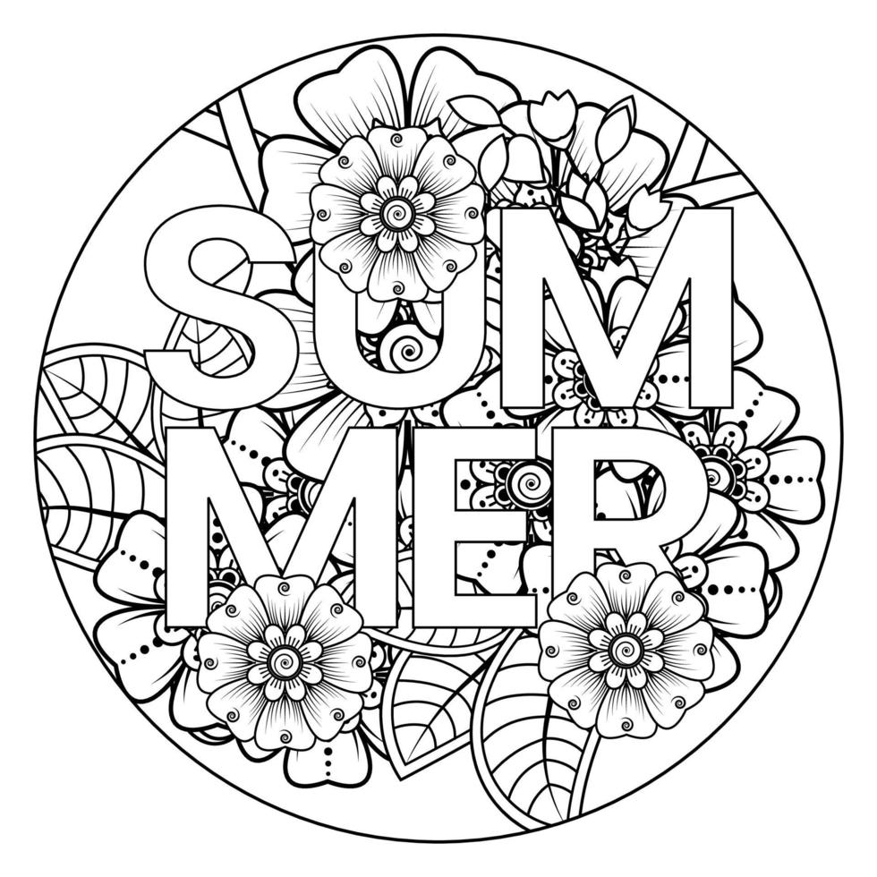 Hello Summer banner template with mehndi flower vector