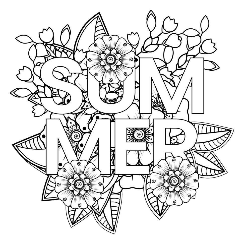 Hello Summer banner template with mehndi flower vector