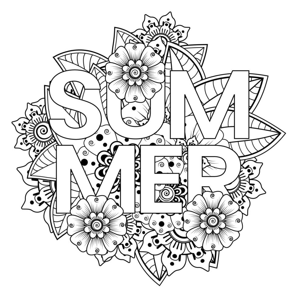 hola plantilla de banner de verano con flor mehndi vector