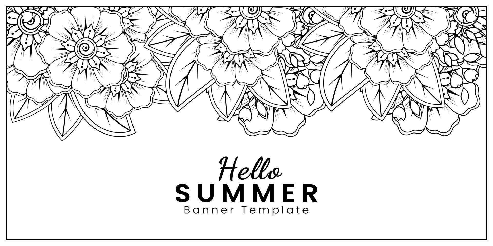 Hello Summer banner template with mehndi flower vector