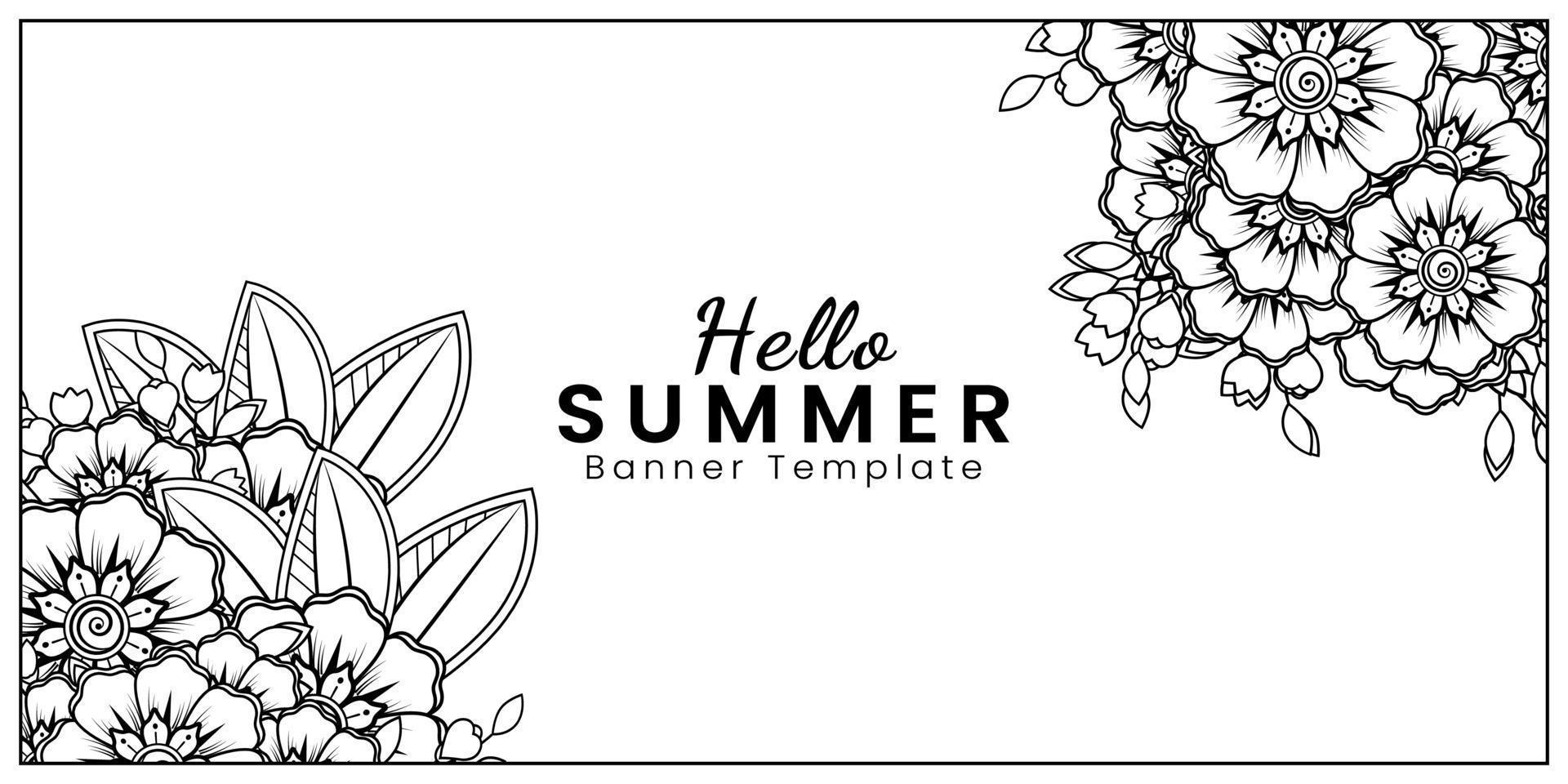 Hello Summer banner template with mehndi flower vector