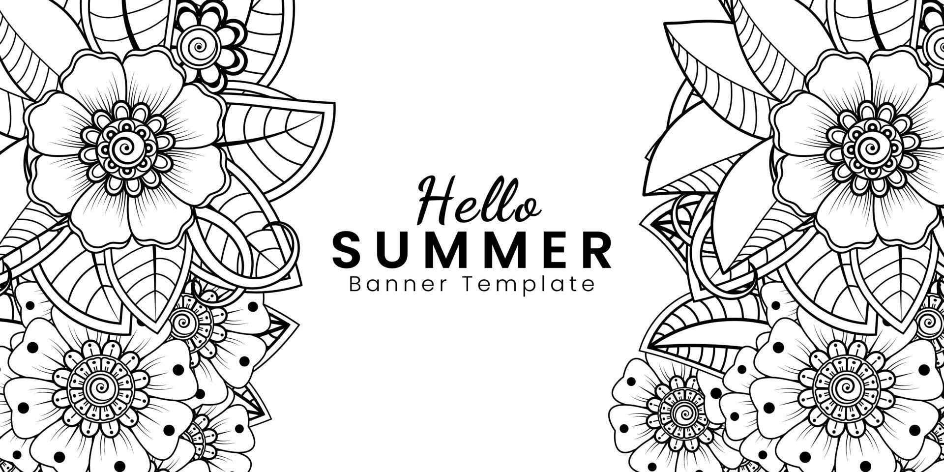 Hello Summer banner template with mehndi flower vector