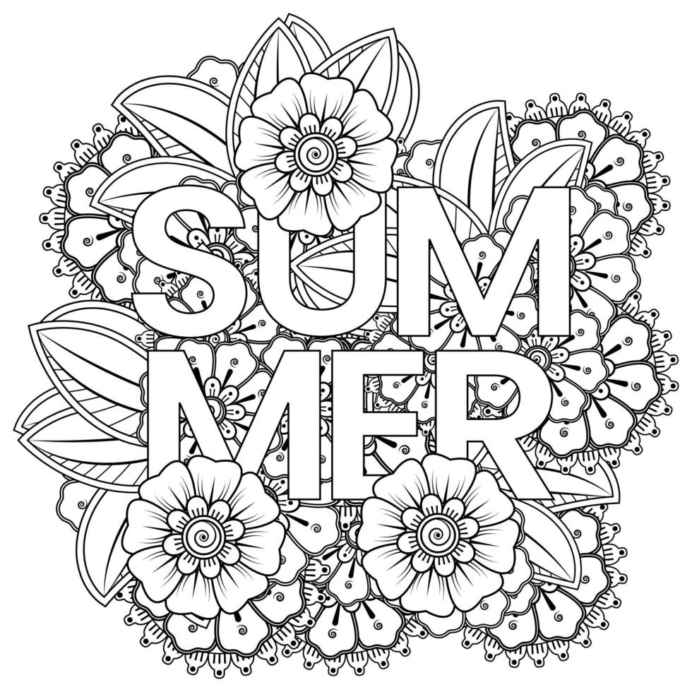 Hello Summer banner template with mehndi flower vector