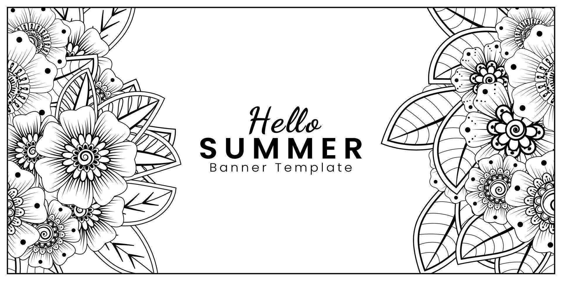 Hello Summer banner template with mehndi flower vector