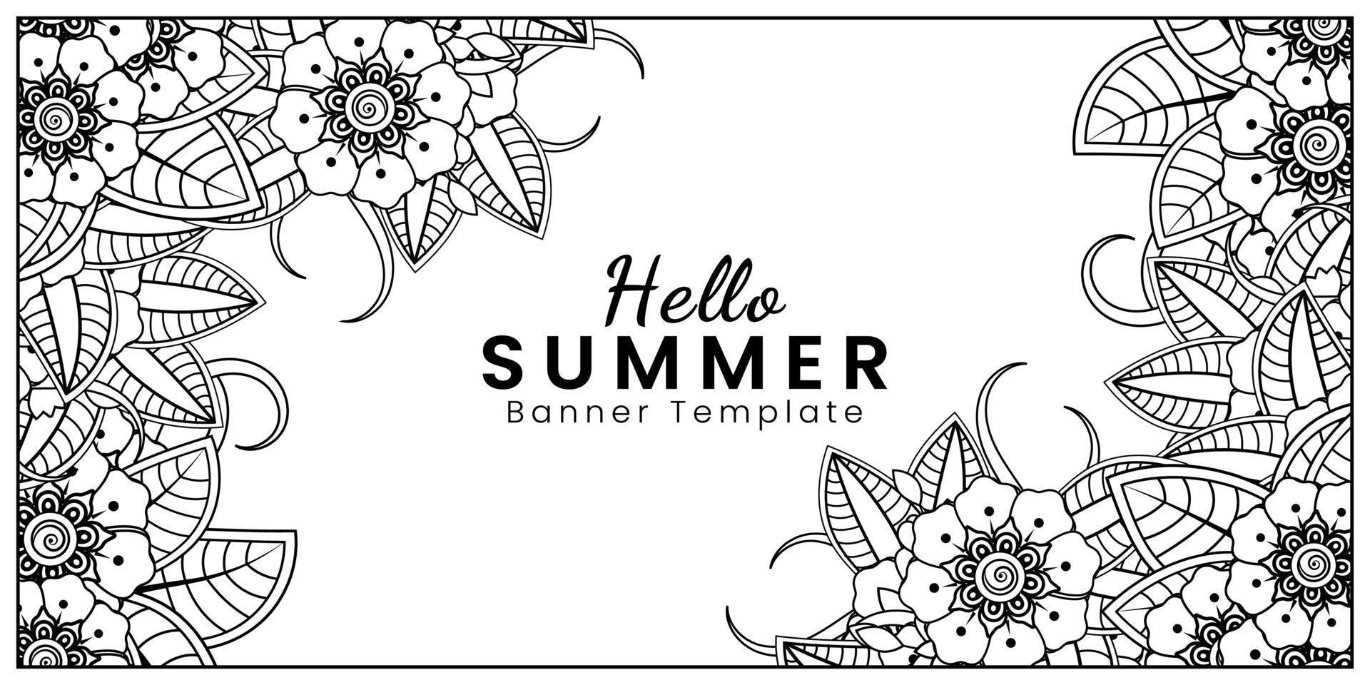 Hello Summer banner template with mehndi flower vector