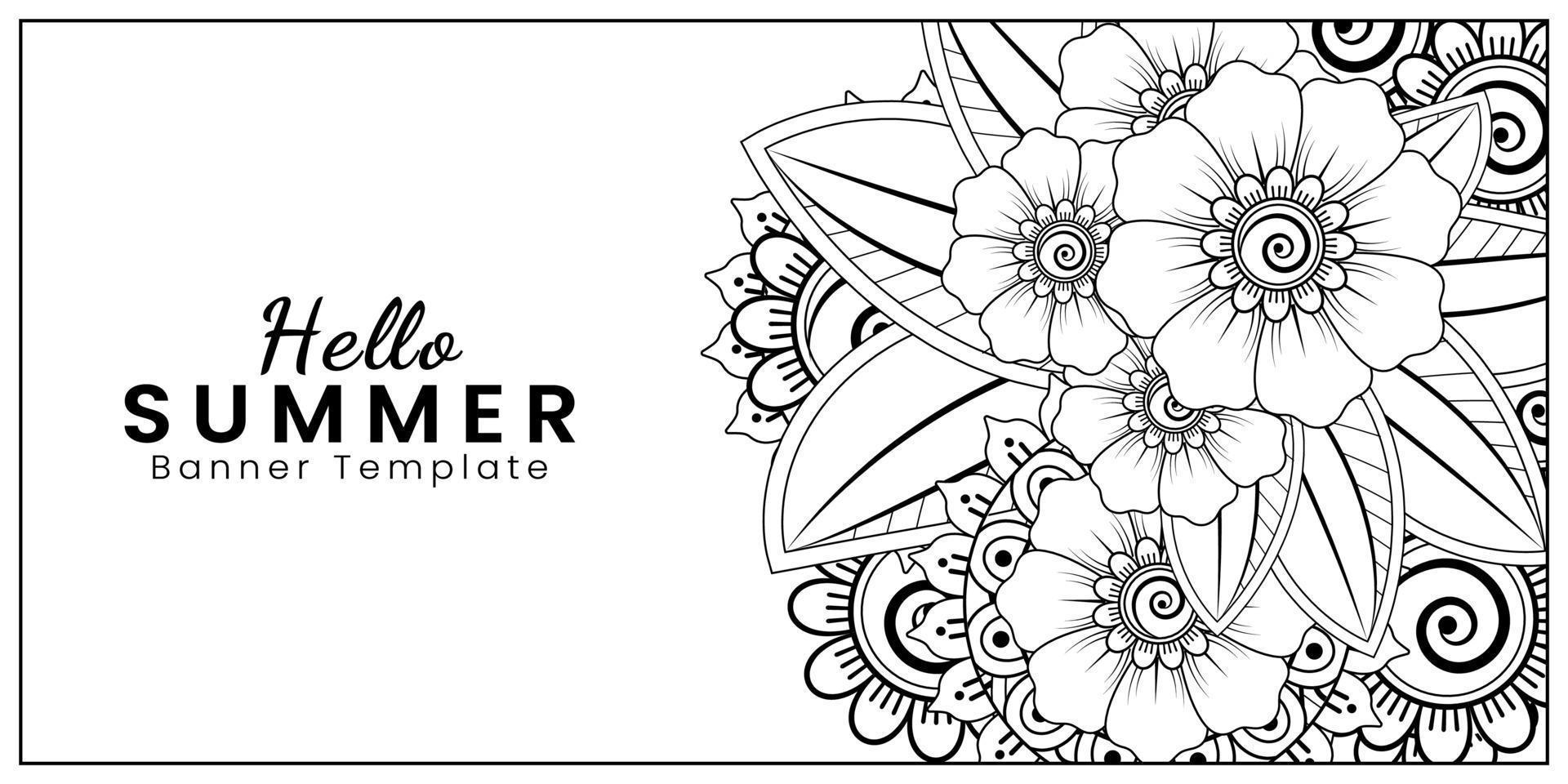 Hello Summer banner template with mehndi flower vector