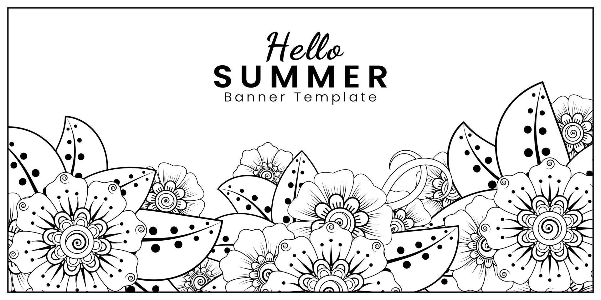 Hello Summer banner template with mehndi flower vector