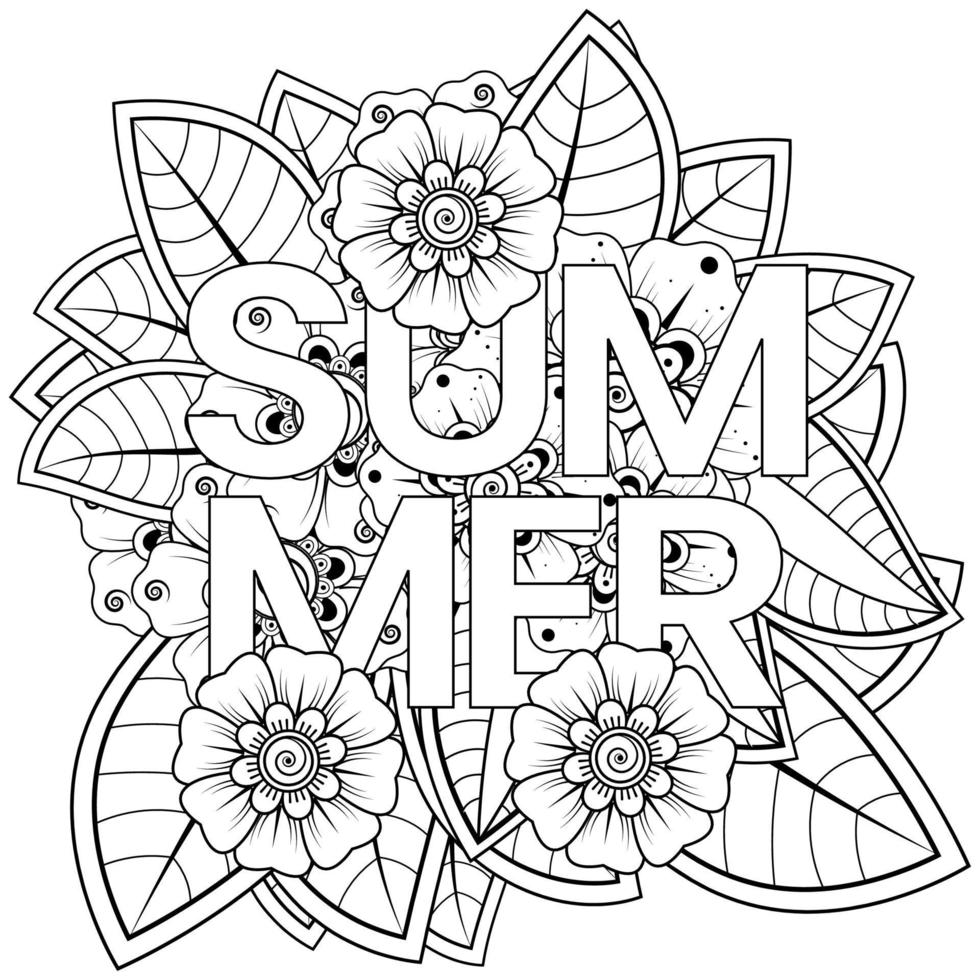 Hello Summer banner template with mehndi flower vector